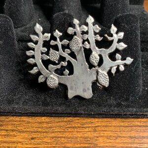 Silver-Tone Tree Brooch Pin - Cutout Leaf & Fruit Design